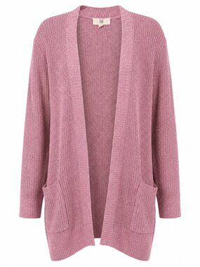 Pinque XXL Slouchy Crochet Knit Mauve Open-Front Long Line Cardigan